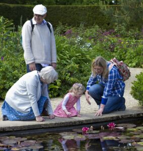 lilly pond, little girl in pink dress, mother and grandparents-805207.jpg